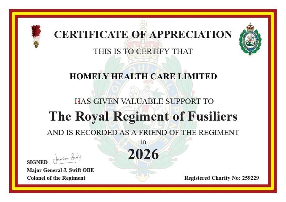 Certificate of Appreciation - Royal Regiment of Fusiliers